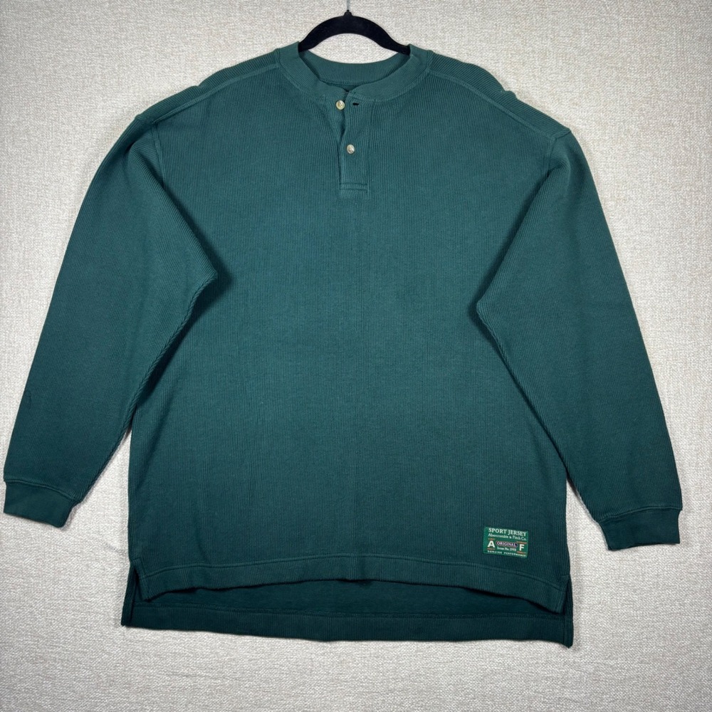 VTG Abercrombie & Fitch Sport Jersey Oversized Henley Green Ribbed Men M 90s